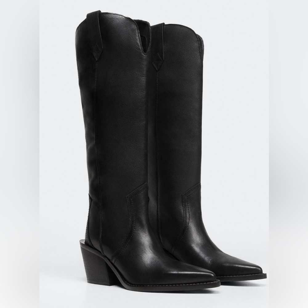Mango- Cowboy Leather Boots, Size 6 1/2